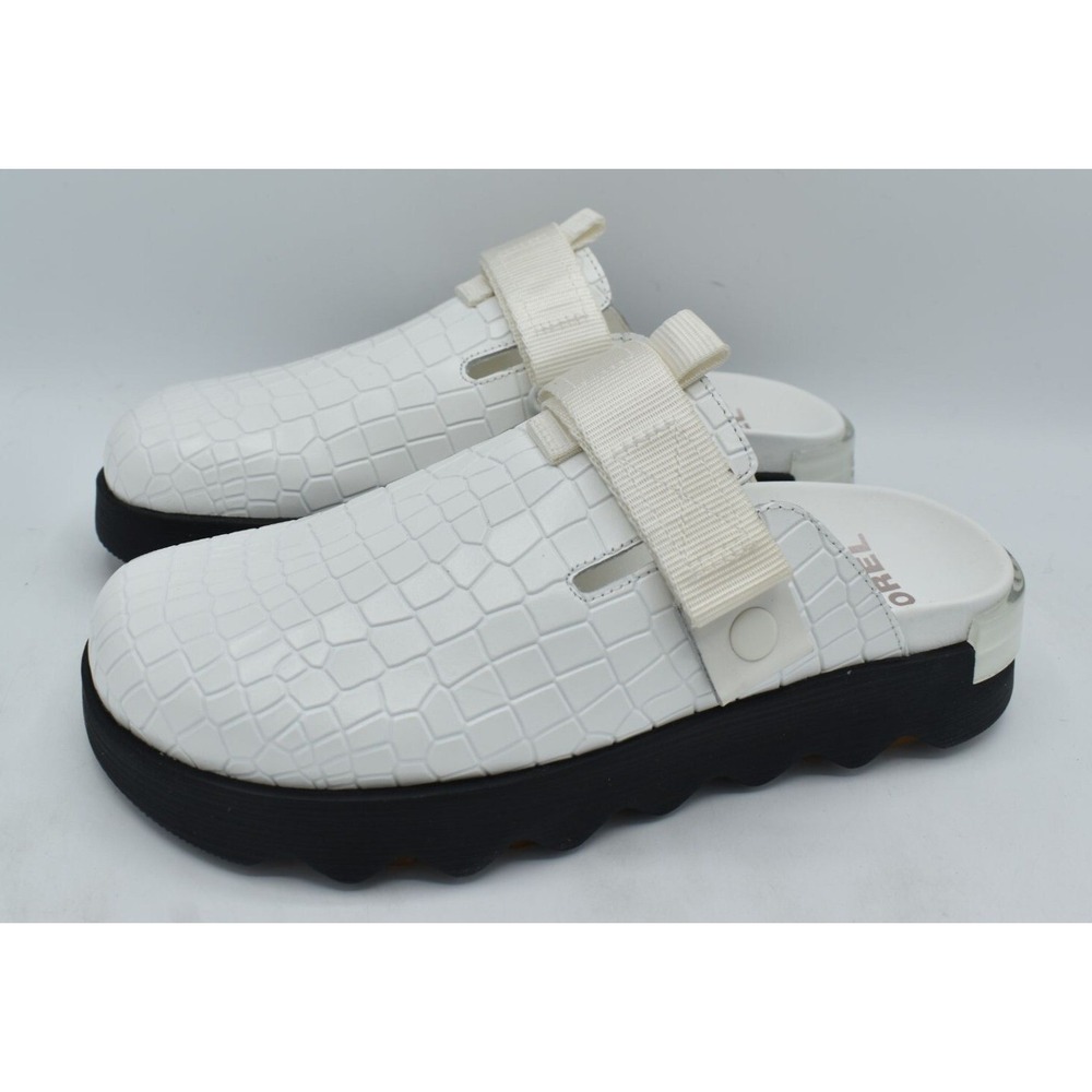Sorel‎ Womens Size 9 Viibe White Black Sea Salt Gum Slip On Croc Embossed Clogs